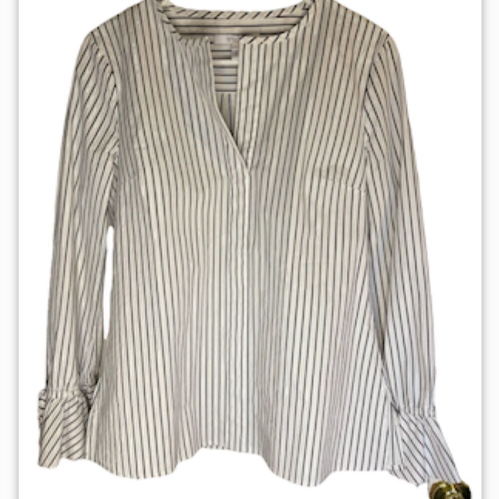 Derek Lam 10 Crosby Cotton Stripes Long Sleeves Metallic Threads Blouse Top.Sz 6